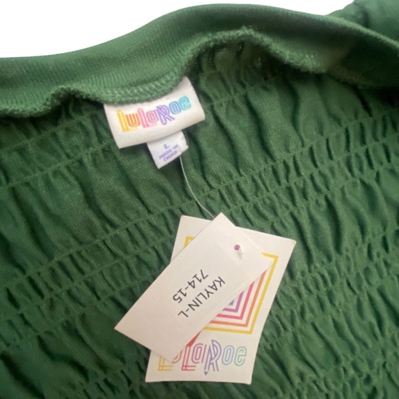 LuLaRoe Kaylin Green Smocked Open Front Sleeveless Cardigan Vest Women’s L NWT - Picture 10 of 14